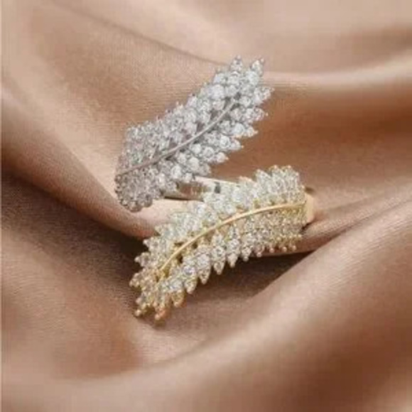 Gilded Cubic Zirconia Leaf Ring Minimalist